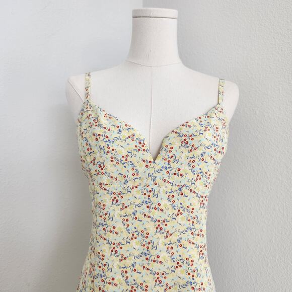 90s Express Yellow Blue Red Floral Romper Skort Dress Mini Spaghetti Strap S - Picture 2 of 9